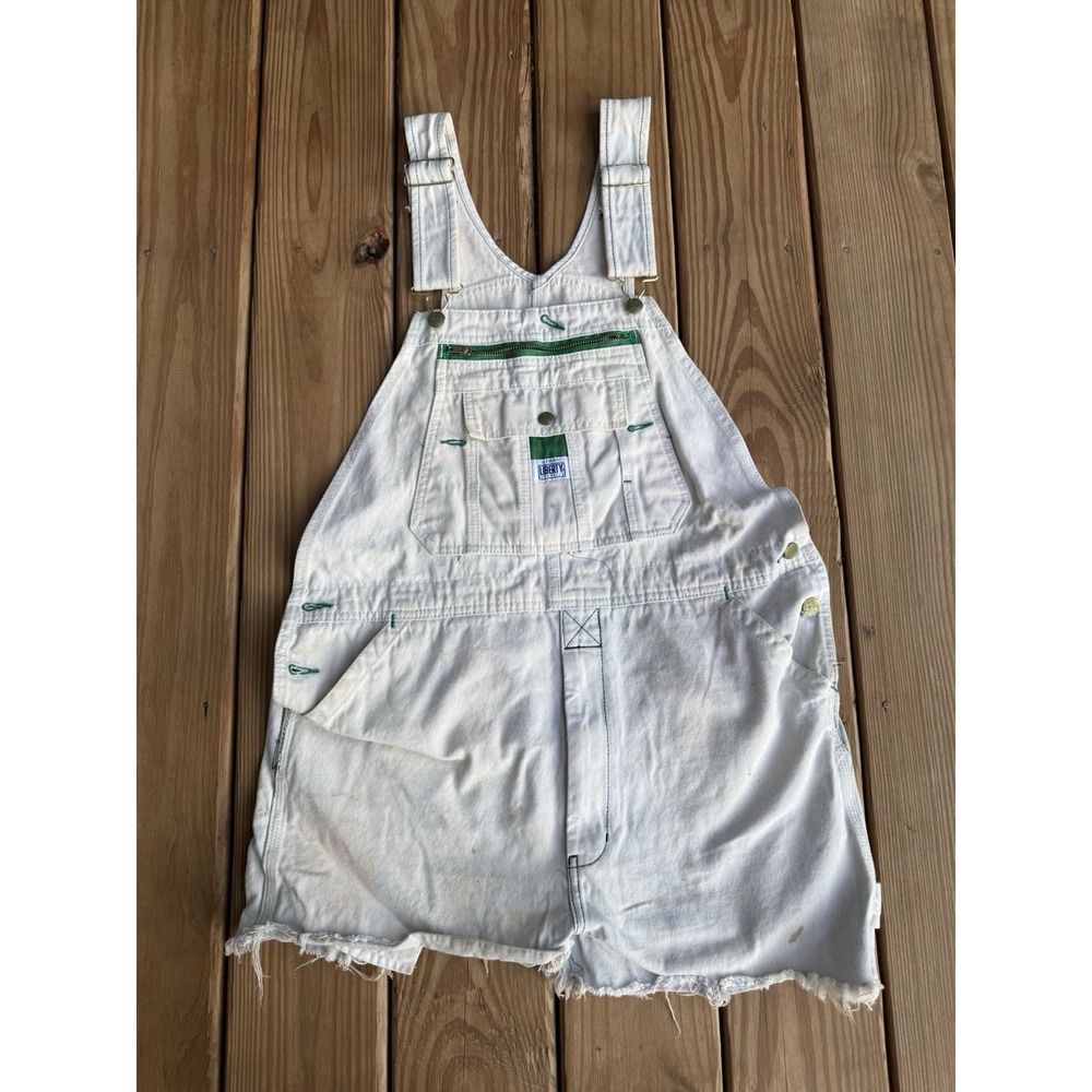 Vintage Liberty Cutoff Shorts Overalls 36 White Bib Canvas Carpenter Workwear